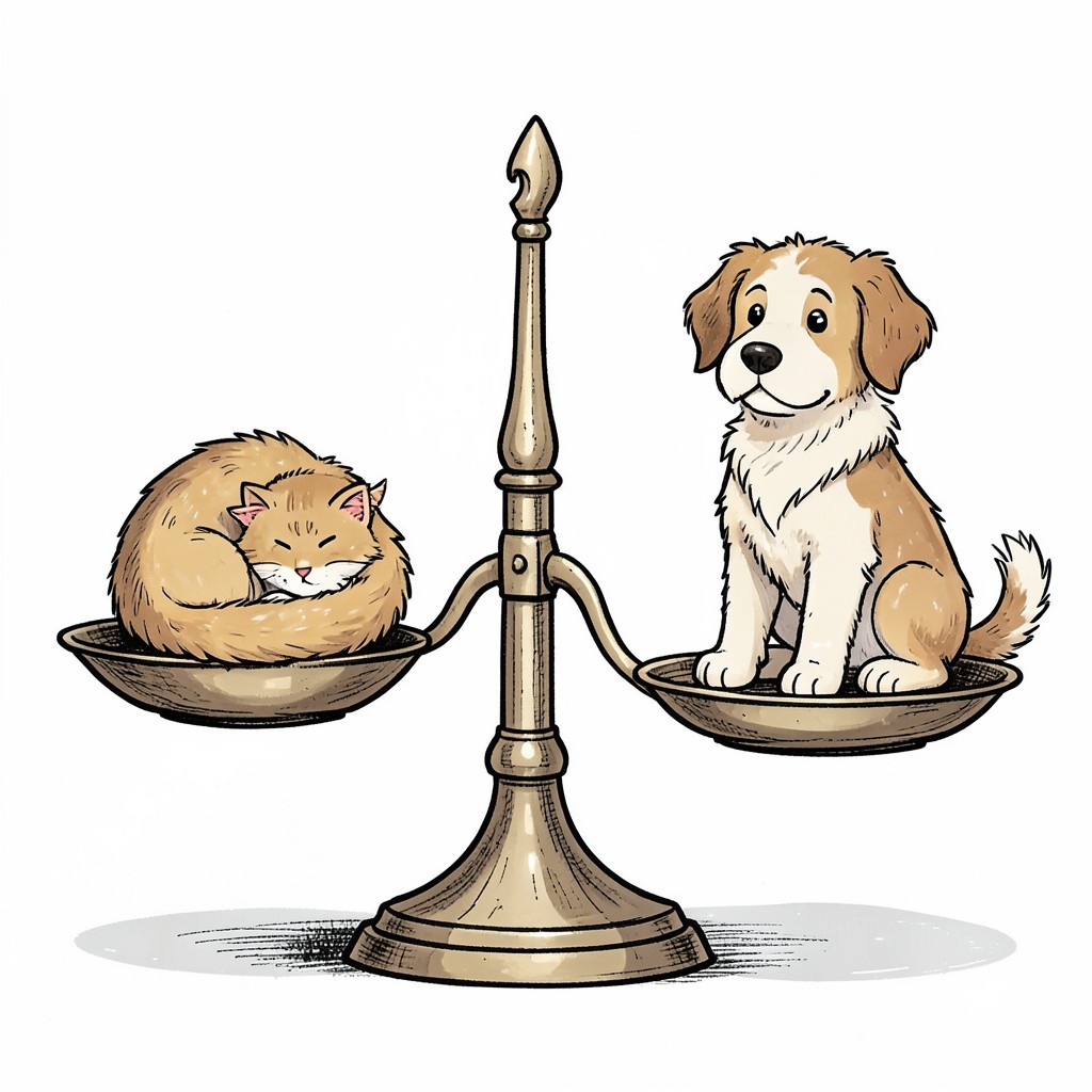 Whimsical editorial illustration for Cats are better than dogs