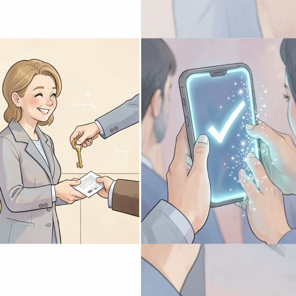 Whimsical editorial illustration for Checkout when leaving Hotel