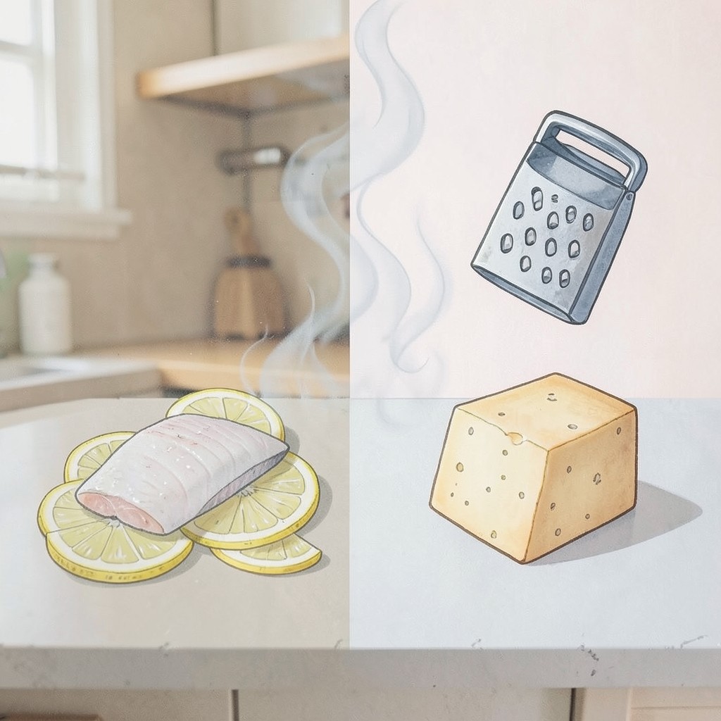 Whimsical editorial illustration for Cheese with fish