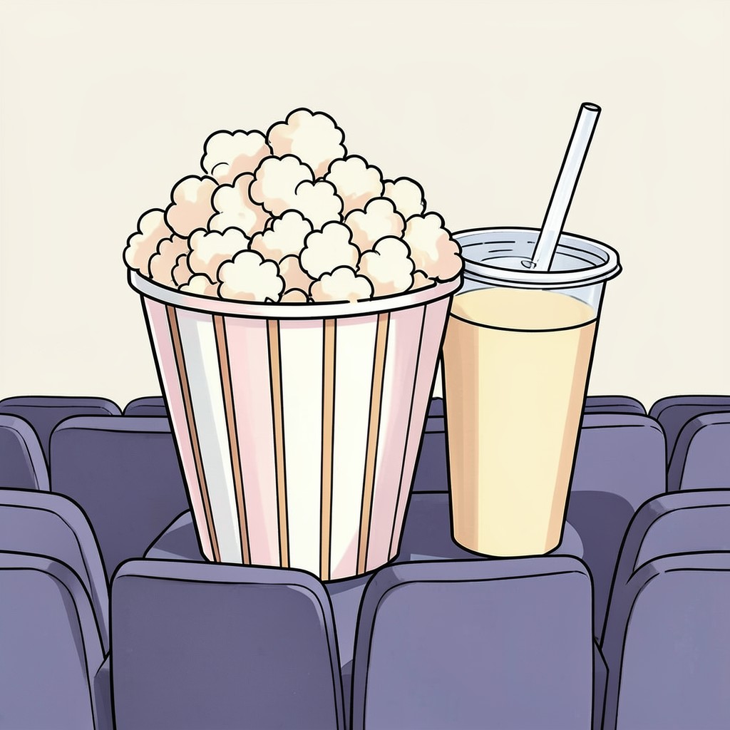 Whimsical editorial illustration for Cleaning up after yourself at the movie theater