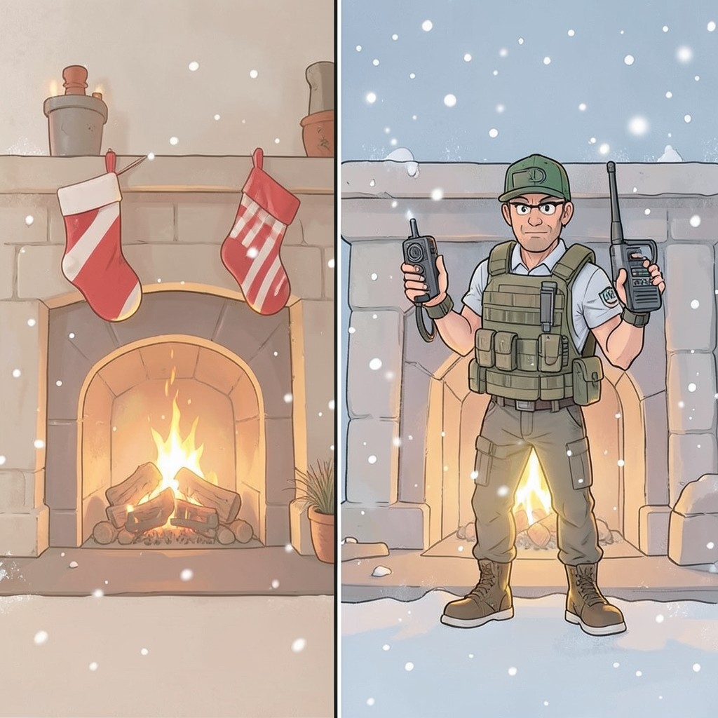 Whimsical editorial illustration for Die Hard is a Christmas movie