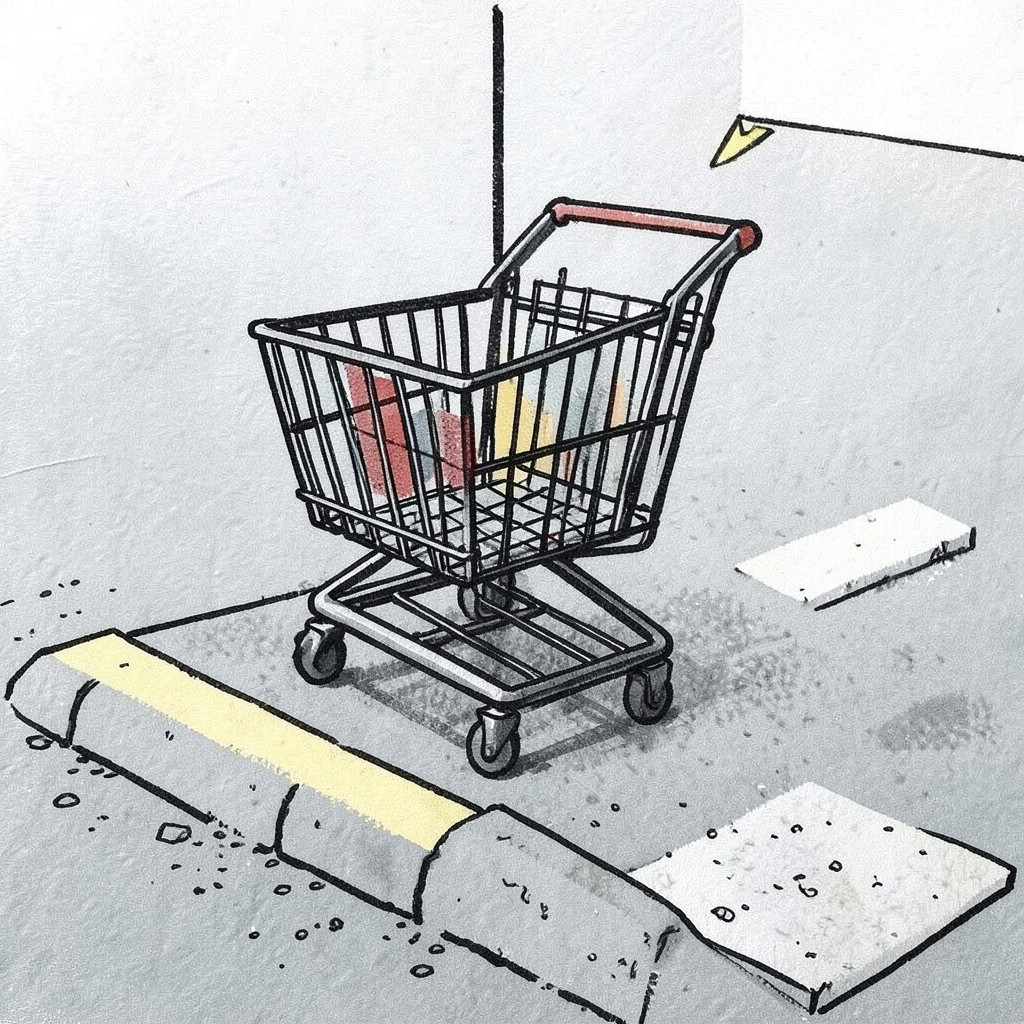 Whimsical editorial illustration for Put the Costco cart on the nearest curb after unloading