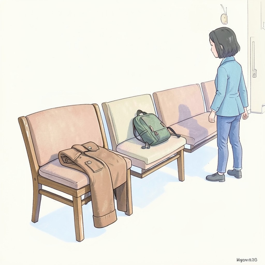 Whimsical editorial illustration for Saving seats with your stuff