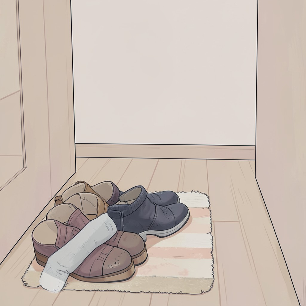 Whimsical editorial illustration for Shoes off inside the house